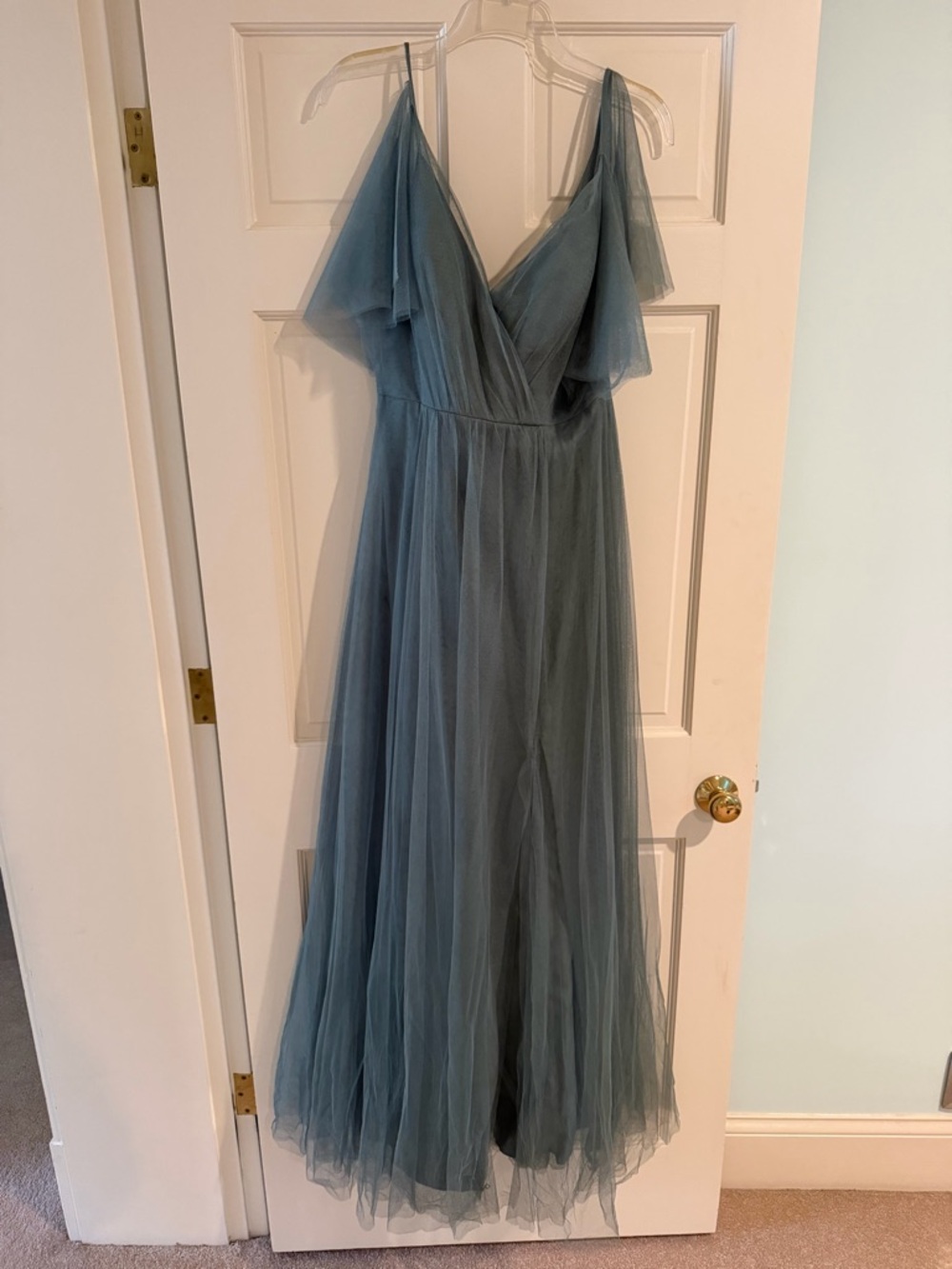 JENNY YOO Dusty Blue Tulle V-Neck Maxi Dress